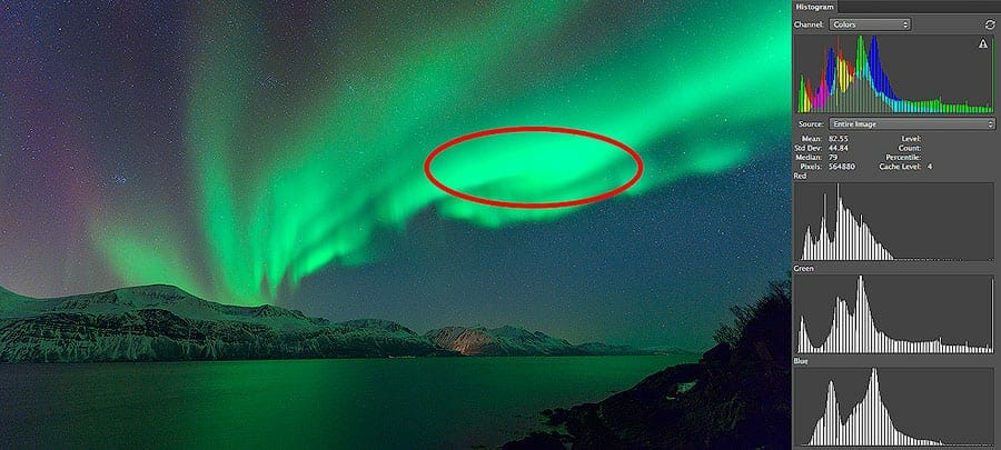 image showing overexposed northern lights image in photography