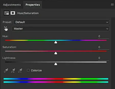 Hue-Saturation Adjustment Sliders in Adobe Photoshop