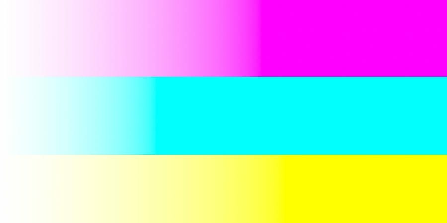 Graphic showing decreasing saturation as hues are tinted with white